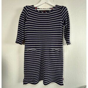 Laura Ashley Women Navy White Striped Tunic Shift Dress Size 8 3/4 Sleeve Casual